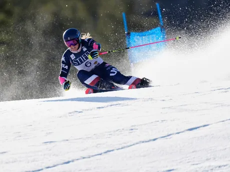 Paula Moltzanová počas obrovského slalomu v Sun Valley. 