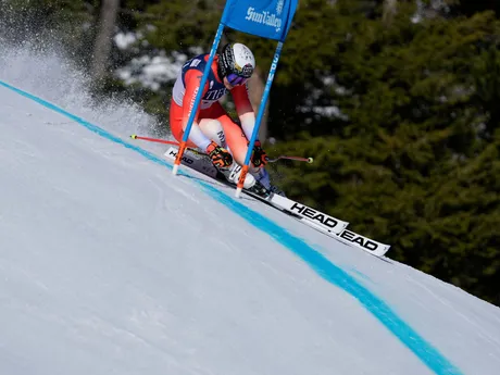 Wendy Holdenerová počas obrovského slalomu v Sun Valley. 