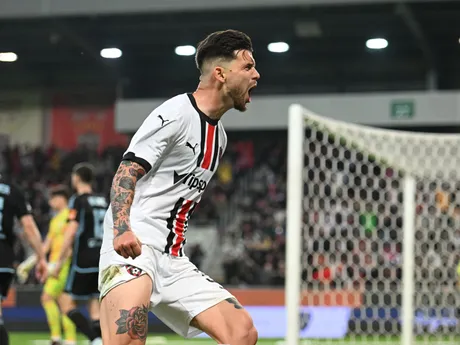 Michal Ďuriš sa teší z gólu na 2:1 počas odvety semifinále Slovenského pohára FC Spartak Trnava - ŠK Slovan Bratislava.