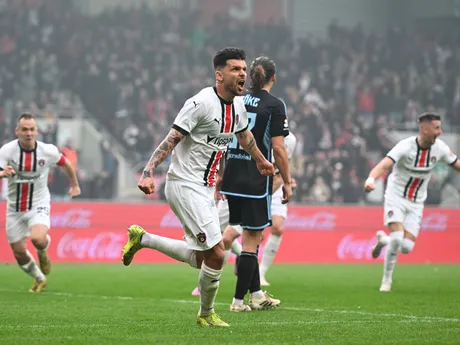 Hráč Spartaka Michal Ďuriš sa teší z gólu počas odvety semifinále Slovenského pohára FC Spartak Trnava - ŠK Slovan Bratislava.