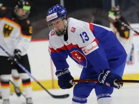 Momentka zo zápasu Slovensko - Nemecko vo štvrťfinále MS v hokeji do 18 rokov 2025.