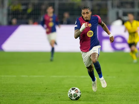 Raphinha počas odvety štvrťfinále Ligy majstrov medzi Borussia Dortmund - FC Barcelona.