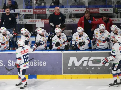 Na snímke gólová radosť hráčov Zvolena v piatom zápase semifinále play off hokejovej Tipos extraligy HC Košice – HKM Zvolen.