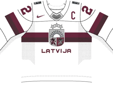 Lotyšsko na MS v hokeji 2025 - dresy doma.