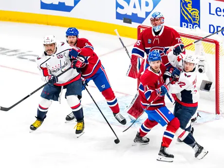 Juraj Slafkovský vo 4. zápase 1. kola play-off NHL: Montreal Canadiens - Washington Capitals.