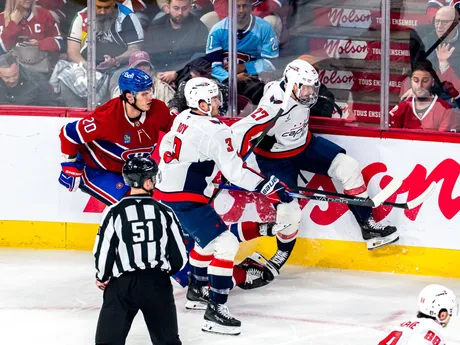 Juraj Slafkovský vo 4. zápase 1. kola play-off NHL: Montreal Canadiens - Washington Capitals.