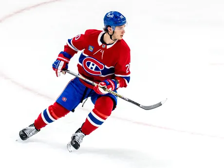 Juraj Slafkovský vo 4. zápase 1. kola play-off NHL: Montreal Canadiens - Washington Capitals.
