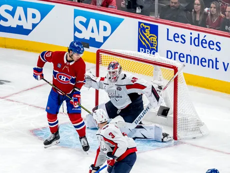 Juraj Slafkovský vo 4. zápase 1. kola play-off NHL: Montreal Canadiens - Washington Capitals.