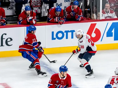 Juraj Slafkovský vo 4. zápase 1. kola play-off NHL: Montreal Canadiens - Washington Capitals.