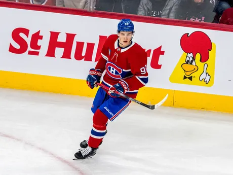 Juraj Slafkovský vo 4. zápase 1. kola play-off NHL: Montreal Canadiens - Washington Capitals.