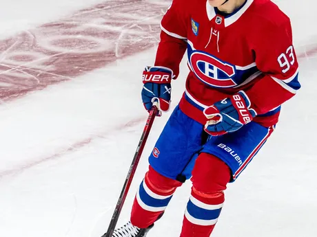 Juraj Slafkovský vo 4. zápase 1. kola play-off NHL: Montreal Canadiens - Washington Capitals.
