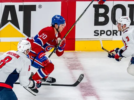 Juraj Slafkovský vo 4. zápase 1. kola play-off NHL: Montreal Canadiens - Washington Capitals.