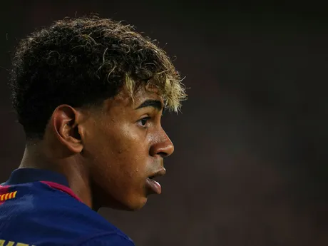 Lamine Yamal v zápase FC Barcelona - Borussia Dortmund v 1. štvrťfinále Ligy majstrov.