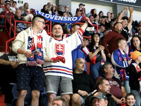 fanúšikovia Slovenska povzbudzujú počas prípravného hokejového zápasu Slovensko - Francúzsko