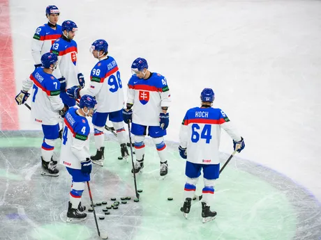 Hokejisti Slovenska pred zápasom Slovensko - Francúzsko na MS v hokeji 2025. 