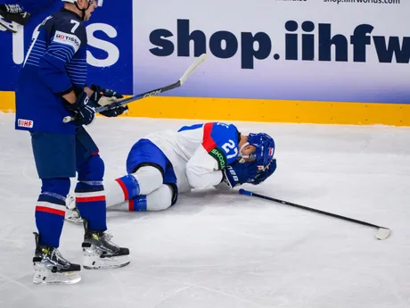 Sebastián Čederle v zápase Slovensko - Francúzsko na MS v hokeji 2025. 