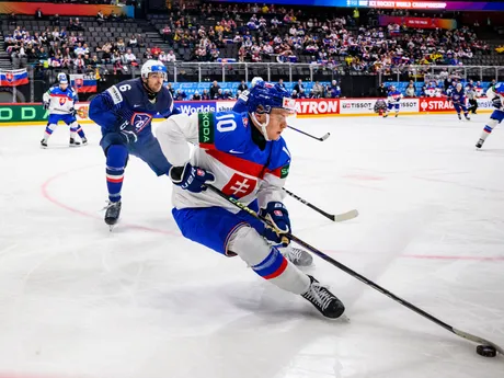 Adam Sýkora v zápase Slovensko - Francúzsko na MS v hokeji 2025.