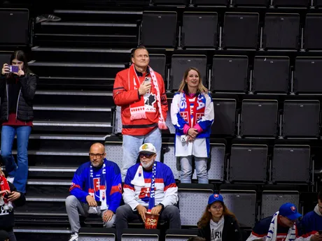 Fanúšikovia v Avicii Arena pred zápasom Slovensko - Kanada v skupine A na MS v hokeji 2025.