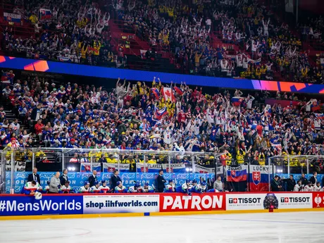 Fanúšikovia počas zápasu Slovensko - Kanada v skupine A na MS v hokeji 2025.