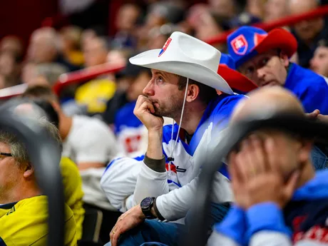 Fanúšikovia počas zápasu Slovensko - Kanada v skupine A na MS v hokeji 2025.