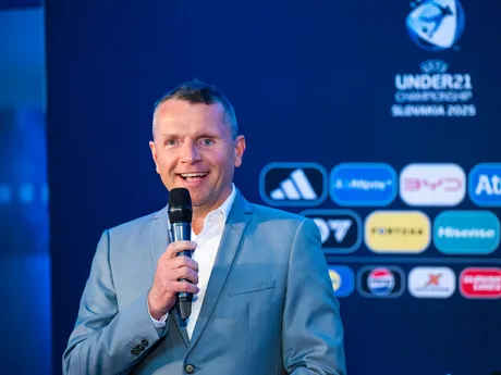 Predseda predstavenstva Národného futbalového štadióna Pavol Komorník počas tlačovej konferencie pred ME vo futbale do 21 rokov 2025 (EURO U21 2025).