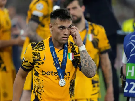 Inter Milan's Lautaro Martinez after the Champions League final soccer match between Paris Saint-Germain and Inter Milan at the Allianz Arena in Munich, Germany, Saturday, May 31, 2025. (AP Photo/Matthias Schrader)

- XCHAMPIONSLEAGUEX