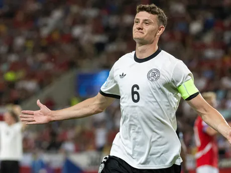 Futbalista Eric Martel (Nemecko) sa teší z gólu počas zápasu základnej B-skupiny ČR - Nemecko
