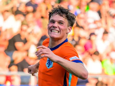 futbalista Thom Van Bergen (Holandsko) sa teší z gólu počas zápasu základnej D-skupiny Holandsko - Ukrajina na majstrovstvách Európy hráčov do 21 rokov v Prešove