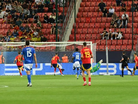Fotka zo zápasu skupiny A Španielsko - Taliansko na EURO U21 2025.
