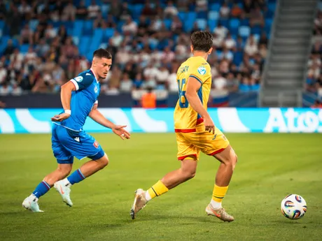 Adrián Kaprálik v zápase Slovensko - Rumunsko na EURO U21 v Bratislave.