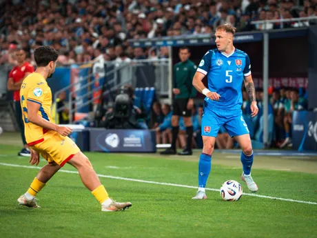 Dominik Javorček v zápase Slovensko - Rumunsko na EURO U21 v Bratislave.