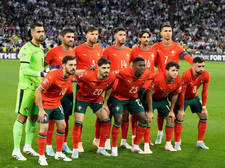 Hráči Portugalska pred zápasom Nemecko - Portugalsko (semifinále Ligy národov)
