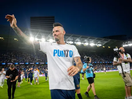 Na snímke Mareka Hamšík počas osláv po skončení rozlúčkového zápasu s Marekom Hamšíkom na Národnom futbalovom štadióne 5. júla 2025 v Bratislave.