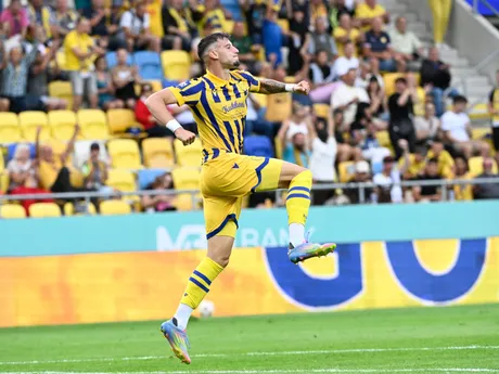Viktor Dukanovič (DAC) sa raduje po strelení vyrovnávajúceho gólu na 1:1 v zápase 1. kola futbalovej Niké ligy FC DAC 1904 Dunajská Streda - MFK Zemplín Michalovce