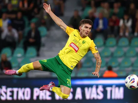 Na snímke futbalista MŠK Žilina Dávid Ďuriš počas odvetného zápasu 2. predkola Konferečnej ligy medzi MŠK Žilina - Raków Čenstochová.