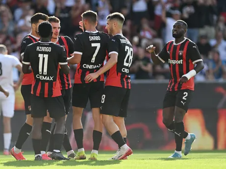 Na snímke radosť hráčov Trnavy po strelení gólu počas odvetného zápasu 2. predkola Konferenčnej ligy FC Spartak Trnava - FC Hibernians Paola.
