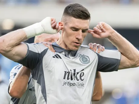 Na snímke hráč Slovana Danylo Ignatenko sa raduje z gólu v zápase 4. kola futbalovej Niké ligy medzi ŠK Slovan Bratislava - MFK Skalica.