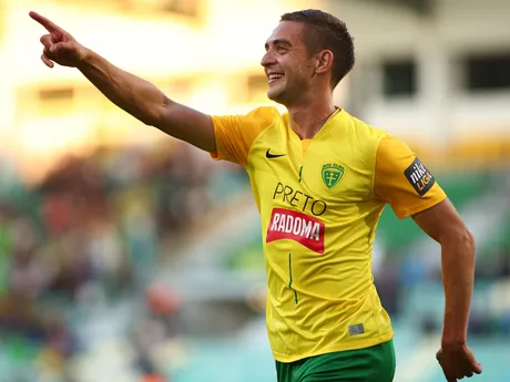 Na snímke Michal Faško (Žilina) sa raduje z gólu v zápase 5. kola futbalovej Niké ligy medzi MŠK Žilina - FK Železiarne Podbrezová.