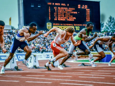 Linford Christie z Veľkej Británie na P-T-S v roku 1992.