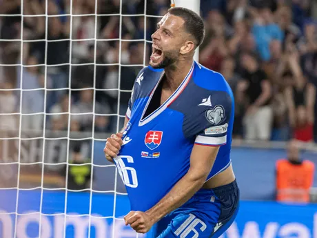 Dávid Hancko sa raduje z gólu v úvodnom kvalifikačnom zápase na MS 2026 A-skupiny Slovensko - Nemecko