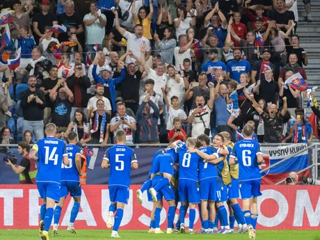 Gólová radosť slovenských futbalistov po góle na 2:0 v úvodnom kvalifikačnom zápase na MS 2026 A-skupiny Slovensko - Nemecko