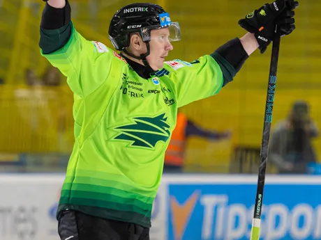 Kirill Djakov (Žilina) sa raduje z gólu v zápase 3. kola Tipsport ligy medzi Vlci Žilina - HC Prešov.