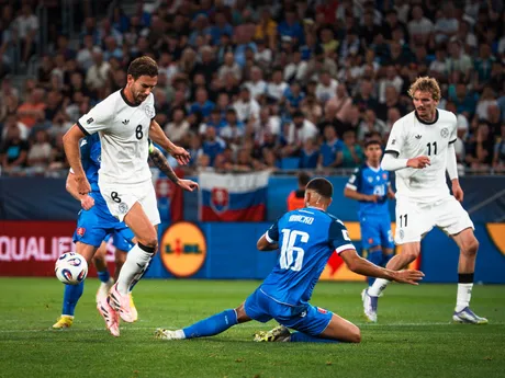 Dávid Hancko v zápase Slovensko - Nemecko (Kvalifikácia MS 2026)
