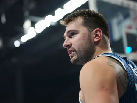 Luka Dončič zo Slovinska reaguje počas štvrťfinálového duelu Nemecko - Slovinsko