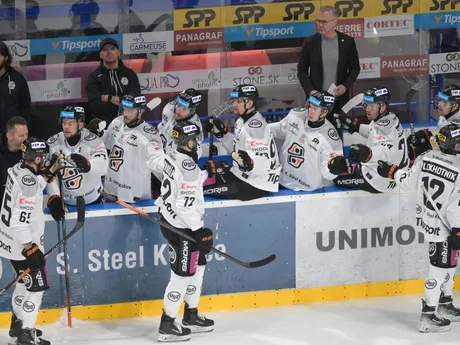 Gólová radosť hráčov Košíc v zápase 5. kola hokejovej Tipsport ligy HC Košice - HK Spišská Nová Ves