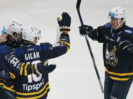 Gólová radosť hráčov Spišskej Novej Vsi v zápase 5. kola hokejovej Tipsport ligy HC Košice - HK Spišská Nová Ves