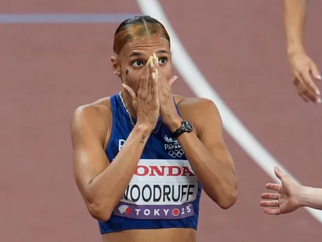 Gianna Woodruffová v prvom semifinálovom behu na 400 m cez prekážky na MS v atletike 2025.