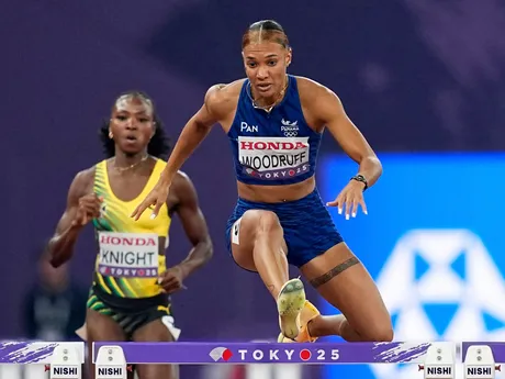 Gianna Woodruffová v prvom semifinálovom behu na 400 m cez prekážky na MS v atletike 2025.