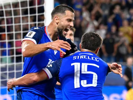 David Hancko oslavuje gól v zápase  Slovensko - Nemecko (Kvalifikácia MS 2026)