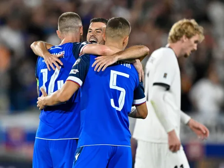 Radosť Slovákov v zápase Slovensko - Nemecko v kvalifikácii MS vo futbale 2026. 